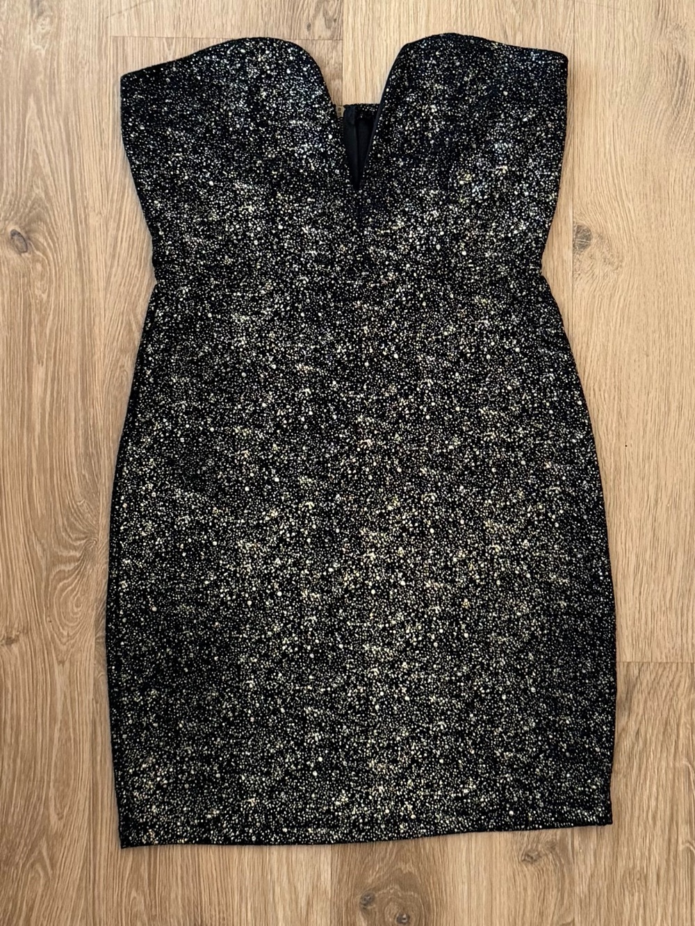 ANGL Black Strapless Glitter Bodycon Dress